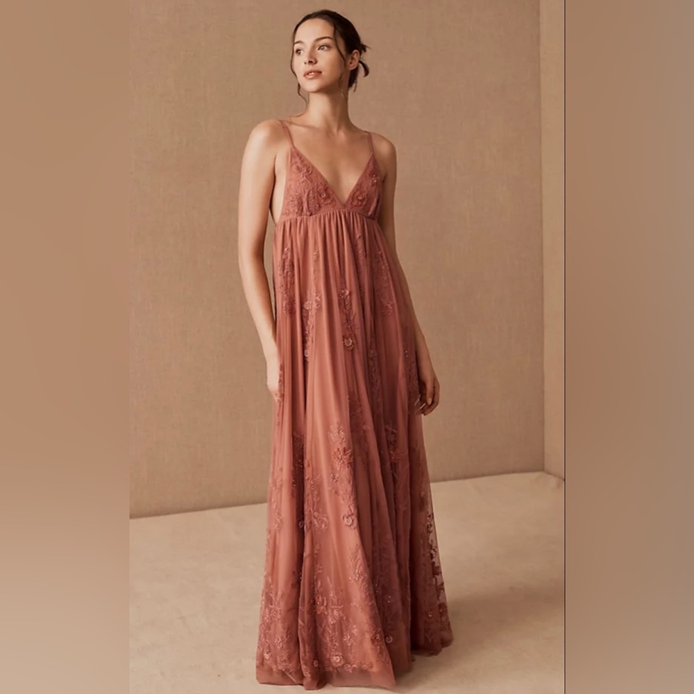Anthropologie X BHLDN Jules Beaded Maxi Dress in Terracotta